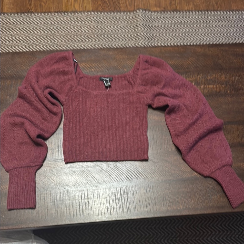 Forever 21 Red Crew Neck Sweater with Ribbed Texture